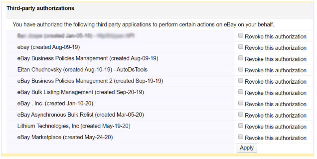 eBay Third Party Authorizations 