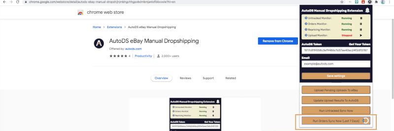 ebay dropshipping using Non API extension