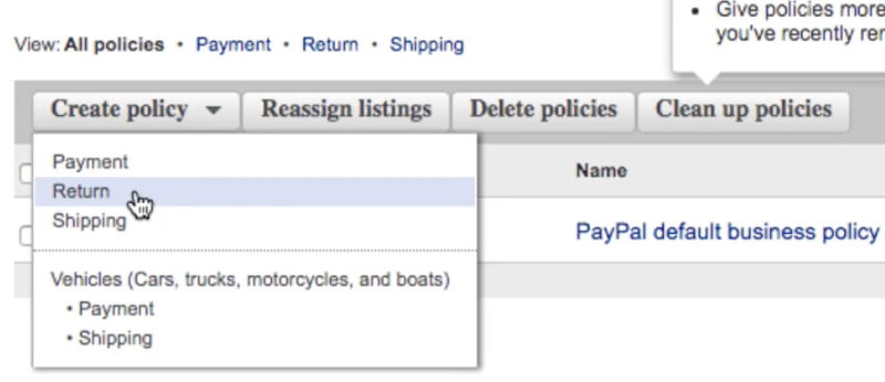 setup return policy ebay