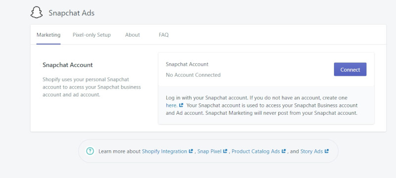 connect snapchat account to shopify