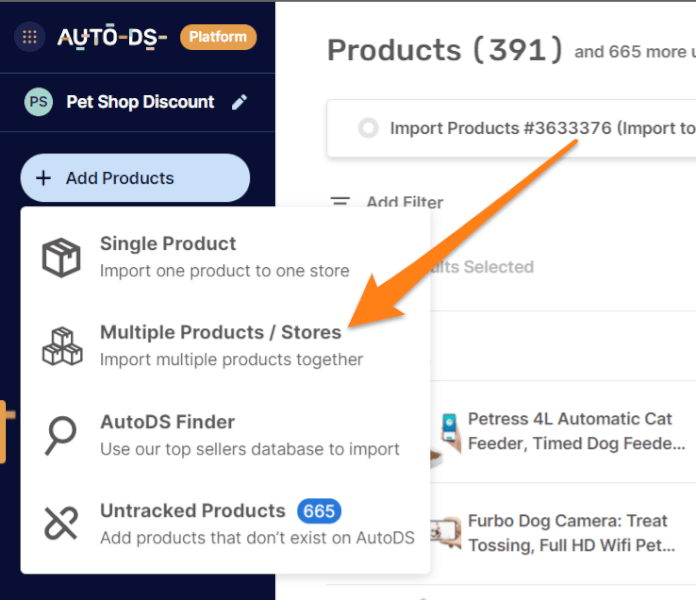 add multiple dropshipping products