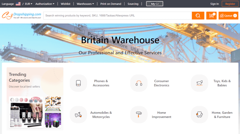 cj dropshipping britain warehouse