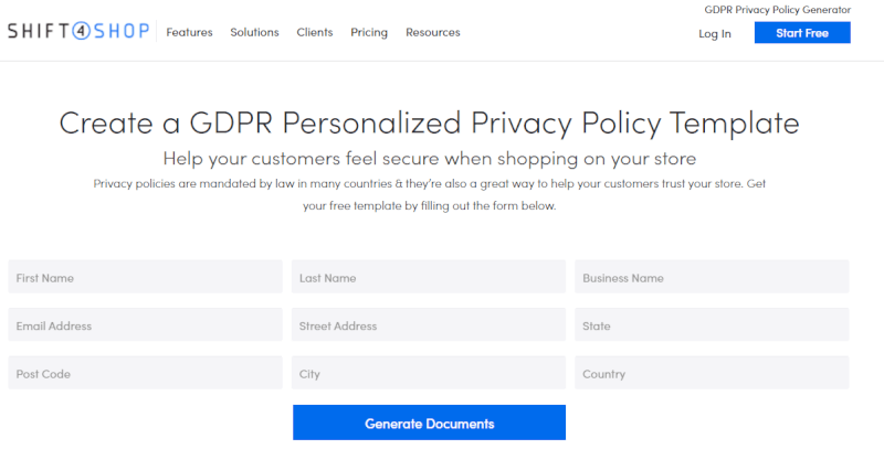 Shift4Shop Privacy Policy Generator