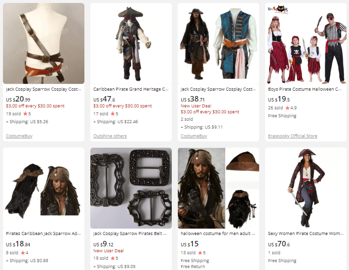 Jack Sparrow Costume for Halloween Dropshipping