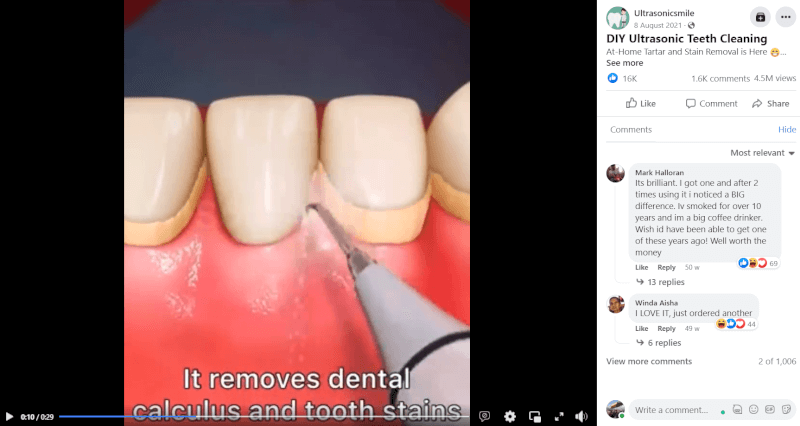 DIY Ultrasonic Teeth Cleaning. FB ad