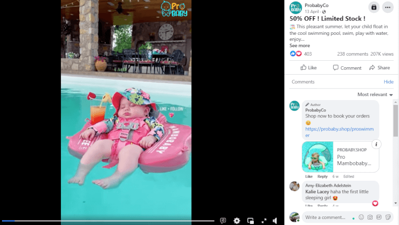 Baby Swim Trainers Facebook Ad