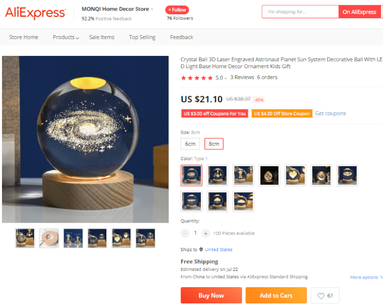 3D Glowing Crystal Ball on ALiExpress