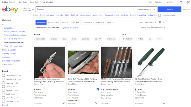 سكاكين eBay دروبشيبينغ المورد