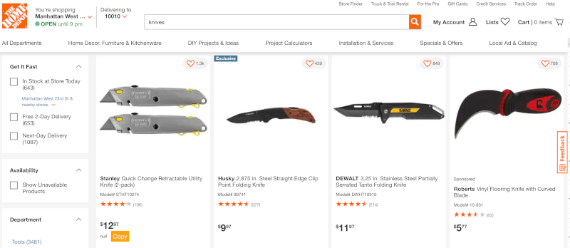 Dropshipping Knives From The Home Depot