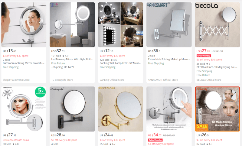 Wall mounted make up mirror WooCommerce best-seller