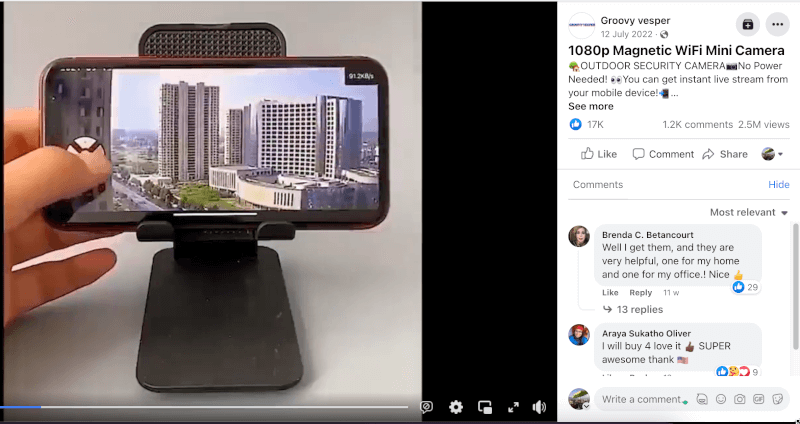 1080P WiFi Magnetic Camera Seller's Facebook Ad