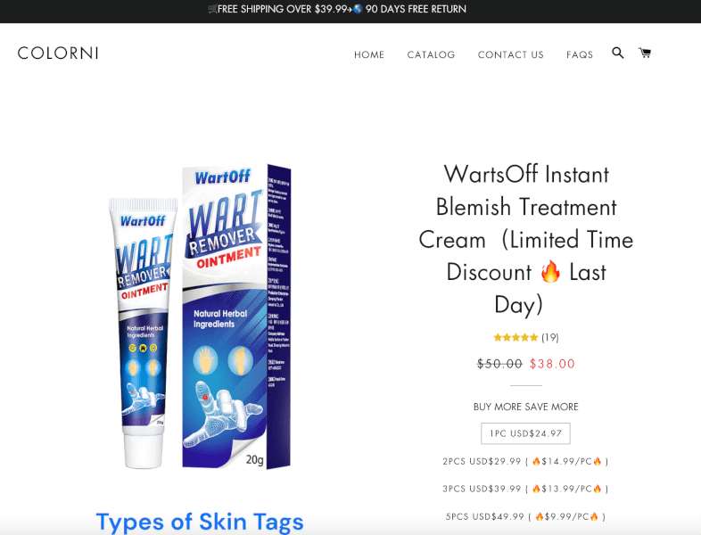 Anti-Blemish Skin Cream Seller's Website