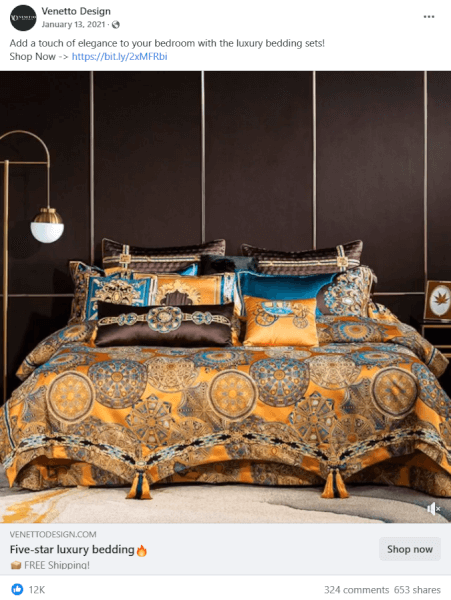 Home And Garden Dropshipping Luxury Bedding Set FB Ad