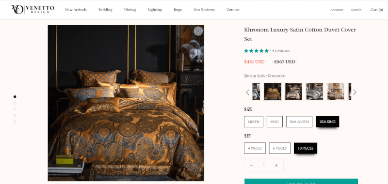 Home And Garden Dropshipping Luxury Bedding Set Seller's Website