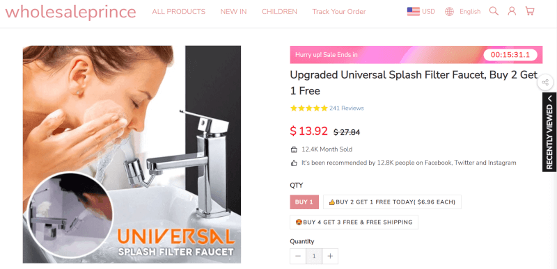 Home And Garden Dropshipping Universal Filter Faucet Seller's Website
