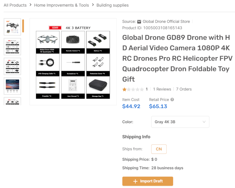 Dropshipping Drones On AutoDS Product Research Marketplace