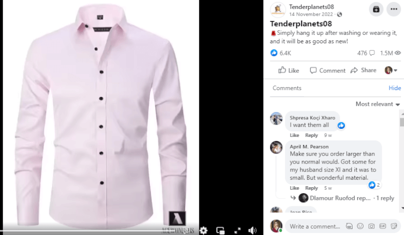 Men's Elastic Dress Shirt Seller’s Facebook Ad
