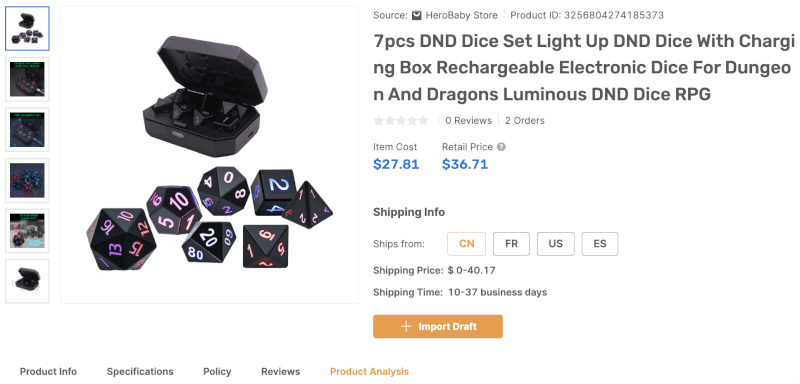 Led Flash Dice Set top 10 dropshipping products March