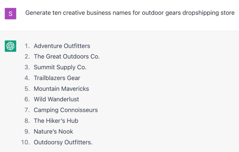 Generate creative business names with ChatGPT