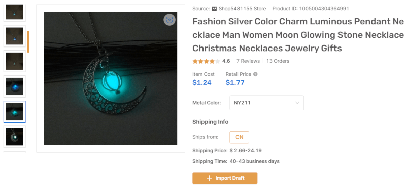 Dropshipping Jewelry Glowing Moonstone Necklace