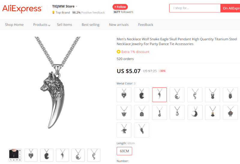 Dropshipping Jewelry Men’s Wolf Necklace Supplier