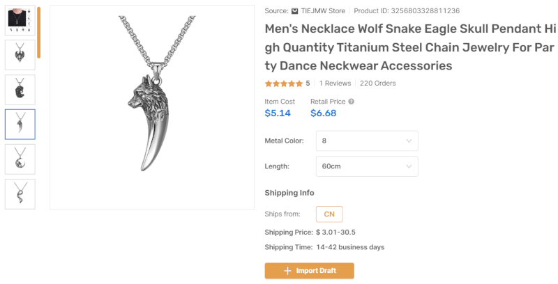 Dropshipping Jewelry Men’s Wolf Necklace