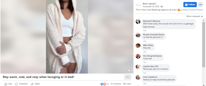 3-Piece Fluffy Pajama Set Facebook Ad