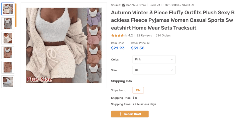 3-Piece Fluffy Pajama Set April Dropshipping Products