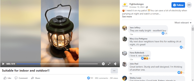 Portable Camping Lamp Facebook Ad