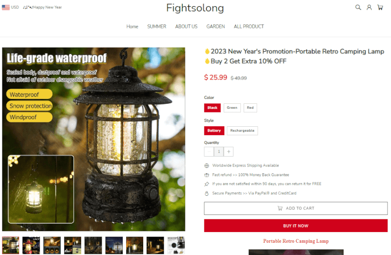Portable Camping Lamp Seller's Website