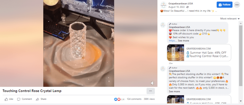 Touch Control Crystal Lamp Facebook Ad