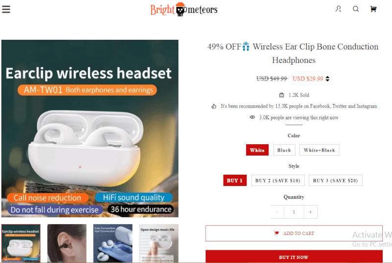 Wireless Earcuff Headphones Seller's Website