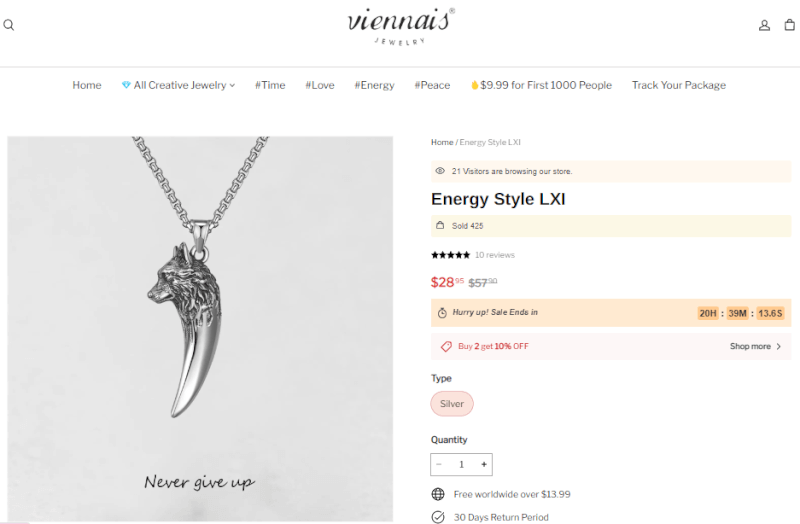 Wolf Pendant Necklace Seller's Website