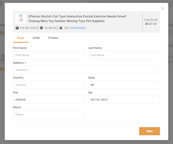 Fill in address for Amazon order automation