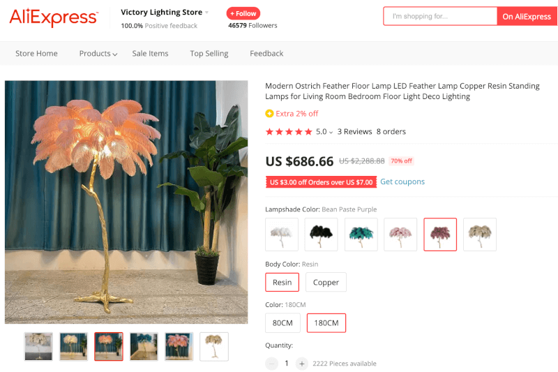Luxurious Feather Lamp Supplier's website dropshipping furniture