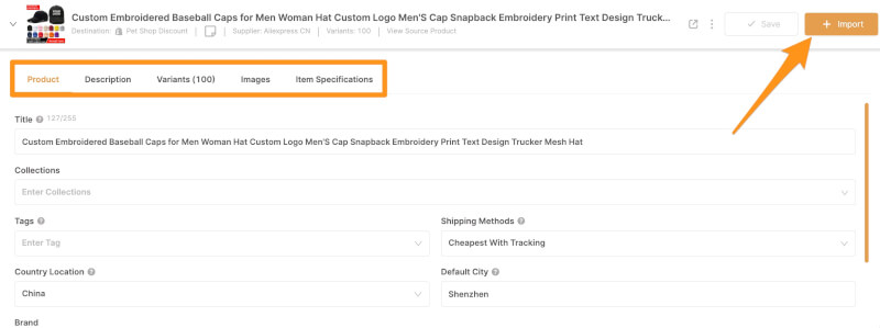 Private Label Dropshipping Drafts page