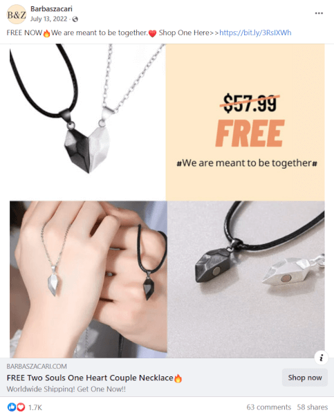 Couple’s Heart Necklace FB Ad