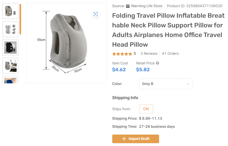 Dropshipping Inflatable Folding Travel Pillow