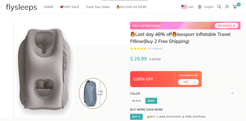 Inflatable Folding Travel Pillow Seller's Website
