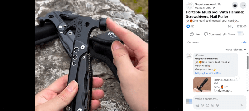 Portable MultiTool With Hammer FB Ad