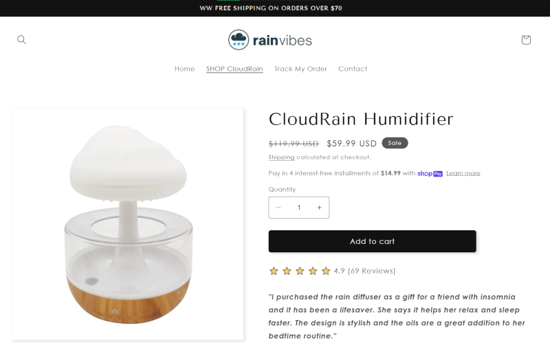 Rain Cloud Humidifier Seller's Website