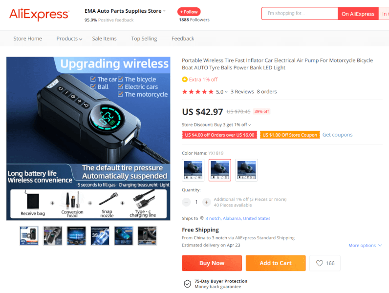 Dropshipping Electronics Portable Wireless Tire Inflator Seller's Website