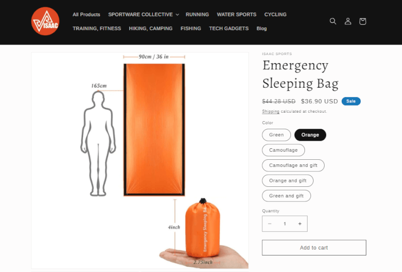 Emergency Sleeping Bag Seller's Website