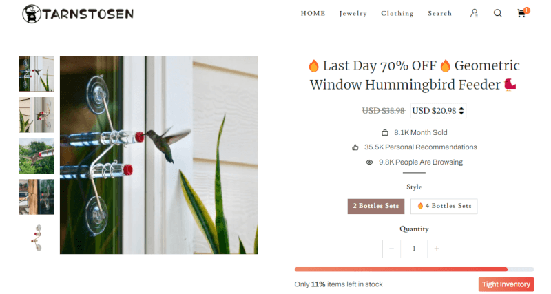 Window Hummingbird Feeder Seller's Website