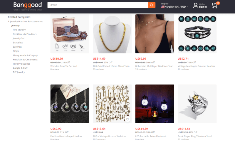 Jewelry & Accessories Banggood shopify niches