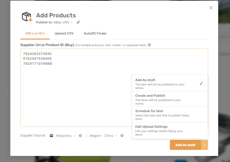 AutoDS Product Importer Add Multiple Products eCommerce business examples