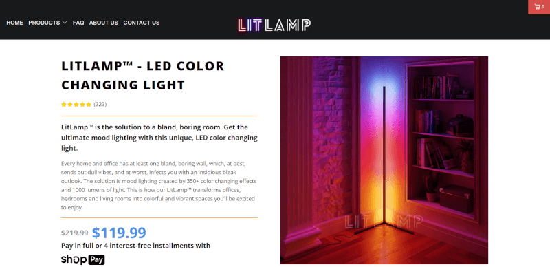 lit lamp shopify dropshipping store