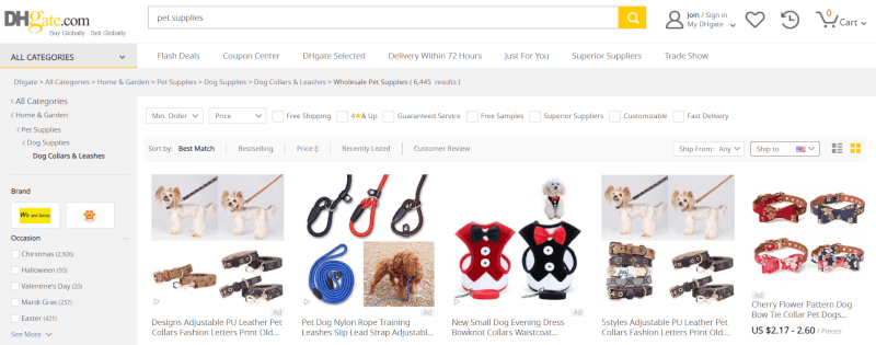 DHGate dropshipping pet products supplier