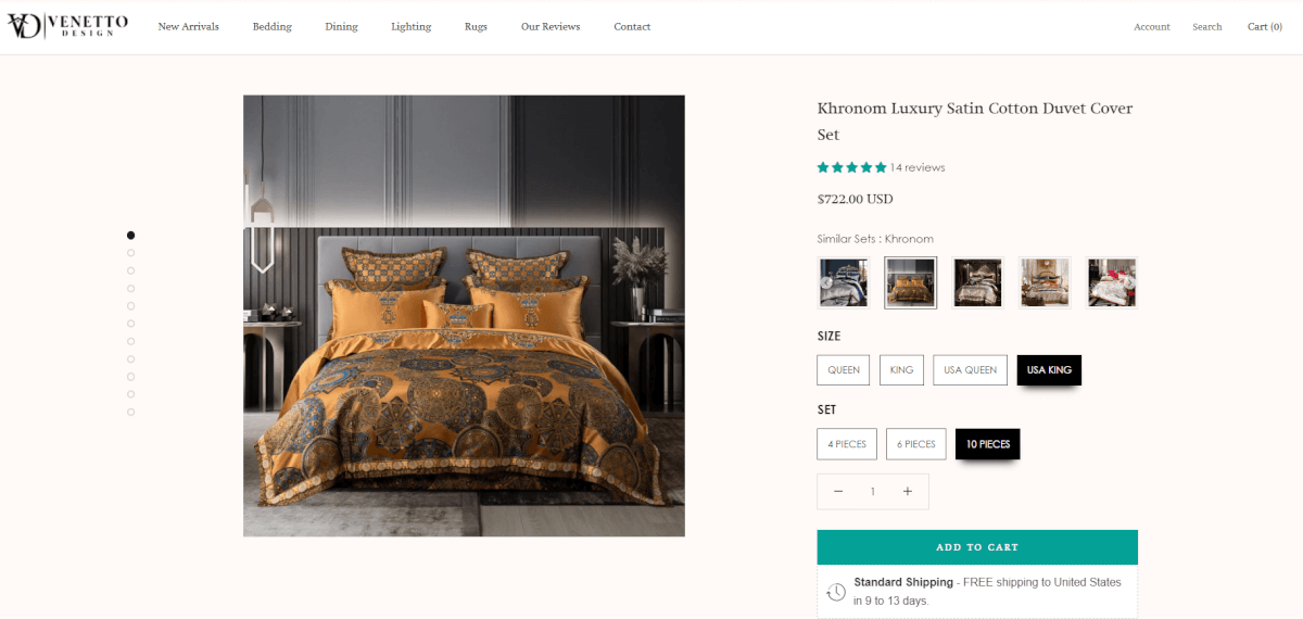 luxury bedding seller website
