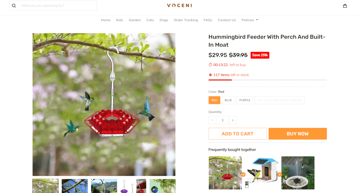 Hummingbird Feeder Seller's website top dropshipping products